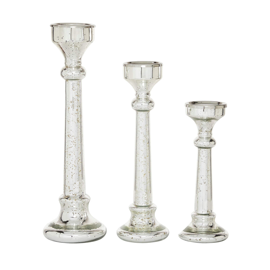 Tall Silver Mercury Glass Candle Holders Set of 3 12" 16" 19" 6 X 19