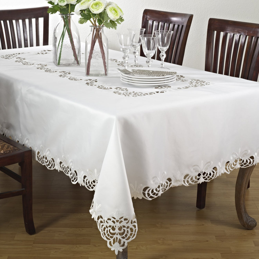 SARO LIFESTYLE 114.I70104B Cutwork Lace Tablecloth Ivory 70"x104" 70 inches x 104 inches - Rectangle - Tablecloths