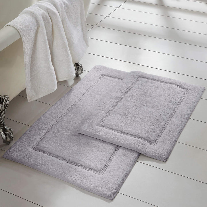 2 Piece Silver Grey Border Stripes Bath Rug Set Simple Texture Solid Color