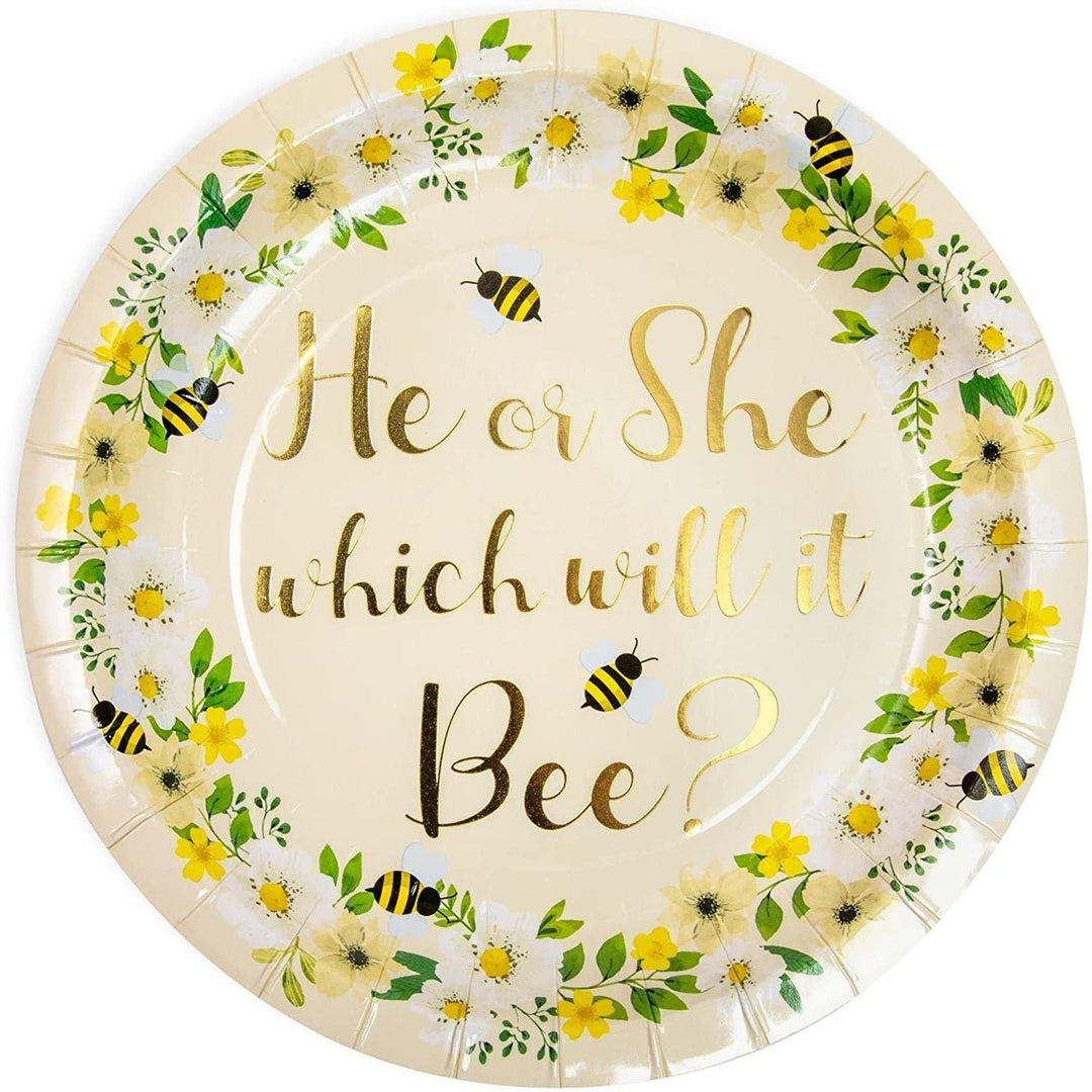 Bee Paper Plates For Gender Reveal Party (7 In 48 Pack) White Floral Country