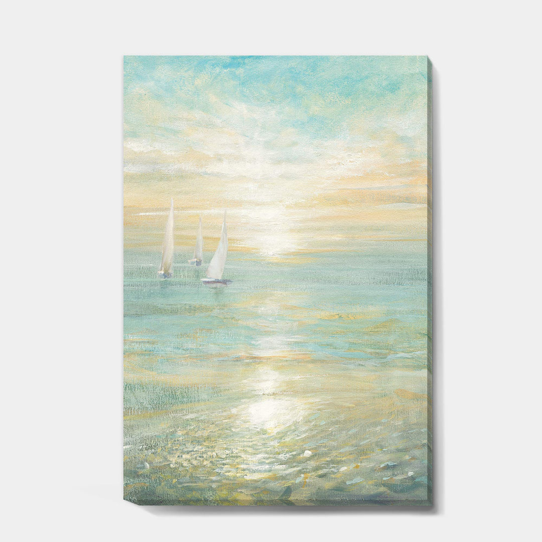 DESIGN ART Designart "Sunrise Boat I" Nautical & Coastal Premium Canvas Wall Art 30 in. wide x 40 in. high