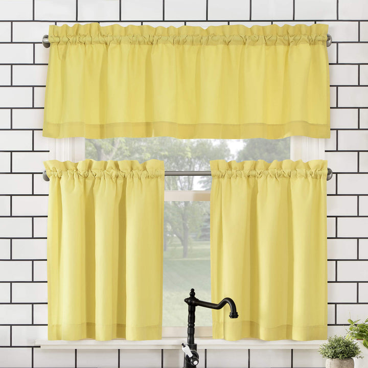 No. 918 Martine Microfiber Semi-Sheer Rod Pocket Kitchen Curtain Valance and 54" x 24" - Yellow