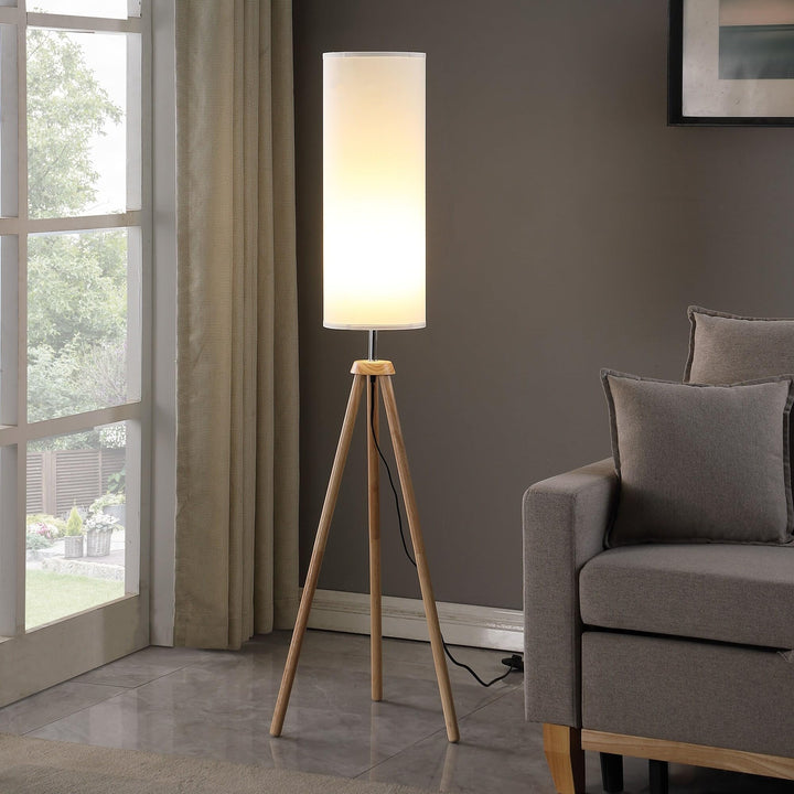 Modern Natural Tripod Floor Lamp Brown Contemporary