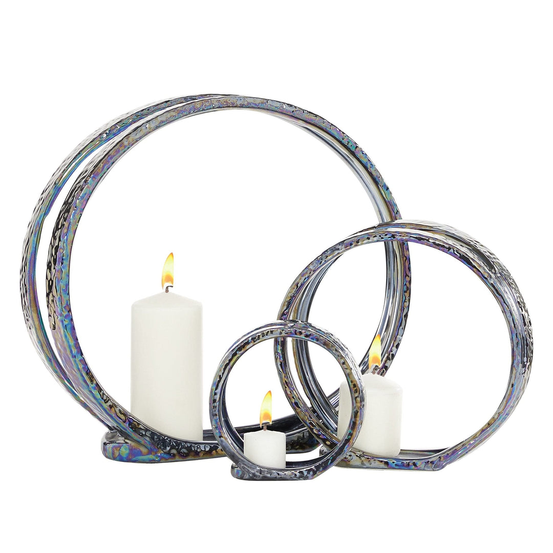 Grey Ceramic Ring Candle Holders (Set of 3) Traditional