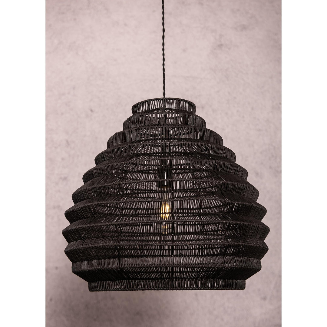 Modern Rattan Wicker Large Black Boho Light 19" Wide Bohemian Eclectic Dimmable