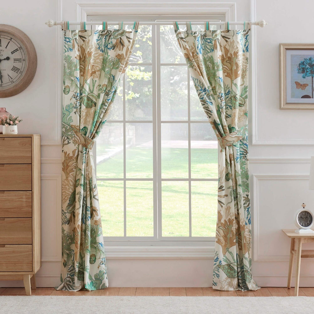 Green Coastal Curtain Panel Set (Set of 2) - 42" w X 84" l Brown Cream