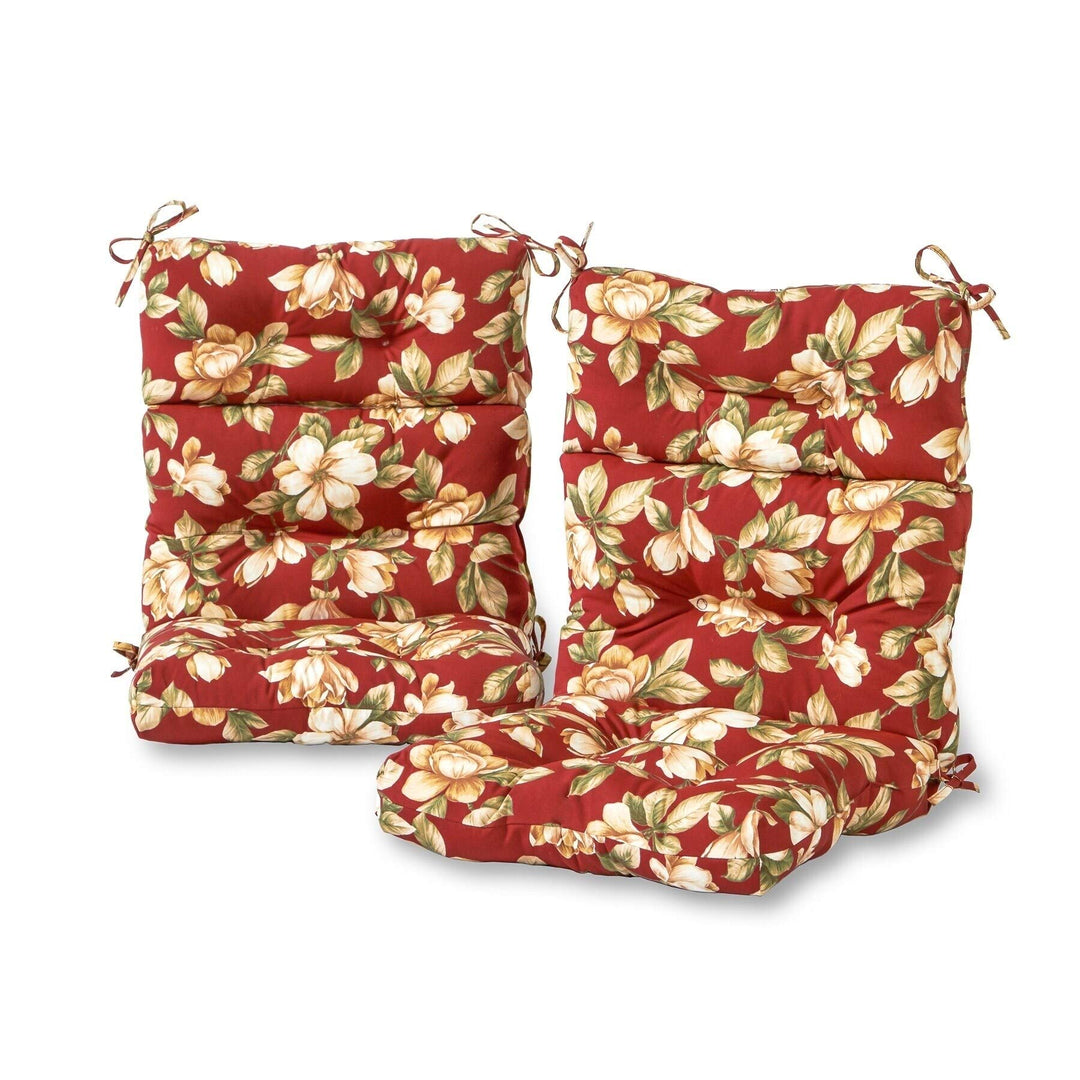 Outdoor Floral High Back Chair Cushions (Cushions Only) (Set of 2) Red White