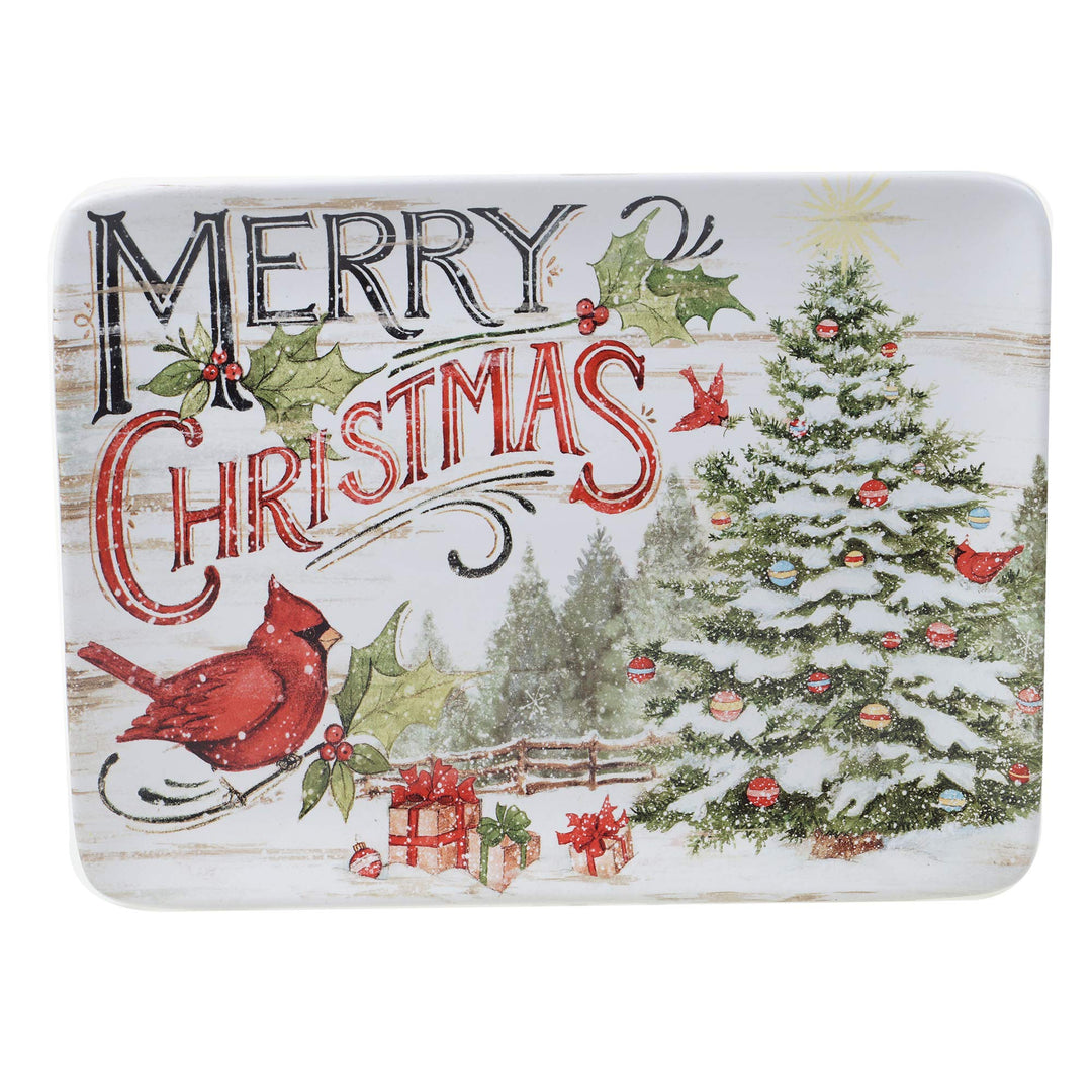 Certified International Evergreen Christmas Rectangular Platter 16".