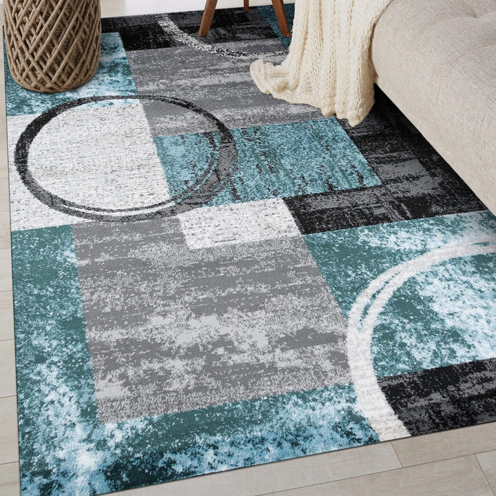 Rugshop Contemporary Abstract Circle Design Soft Area Rug - 3'3" x 5' Gray 12'x15' - Blue/Grey