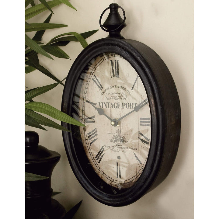 Metal Wall Clock (Set of 2) Black Farmhouse Oval Iron Antique Roman Numeral