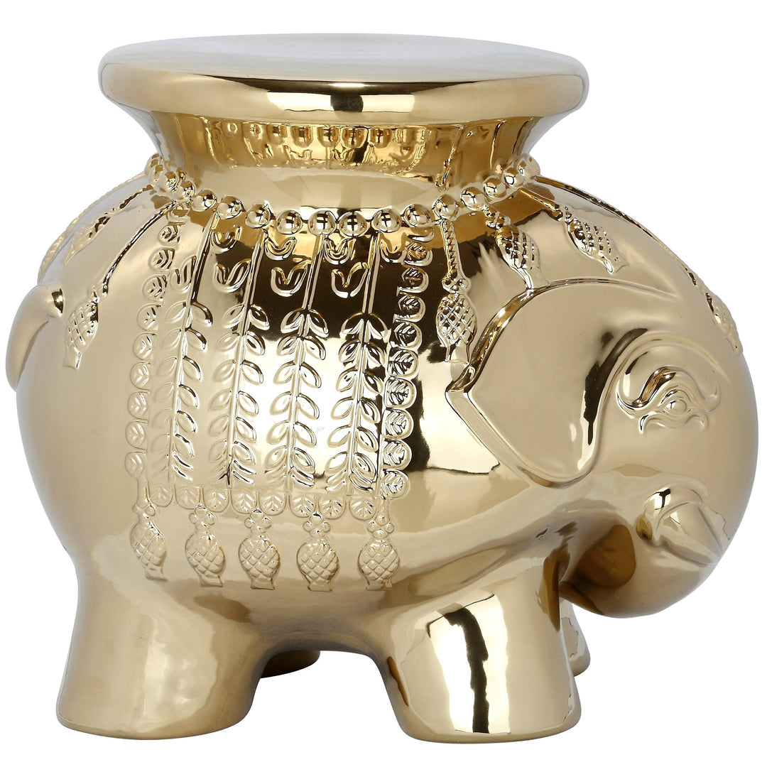 Paradise Elephant Gold Ceramic Decorative Garden Stool Modern Contemporary