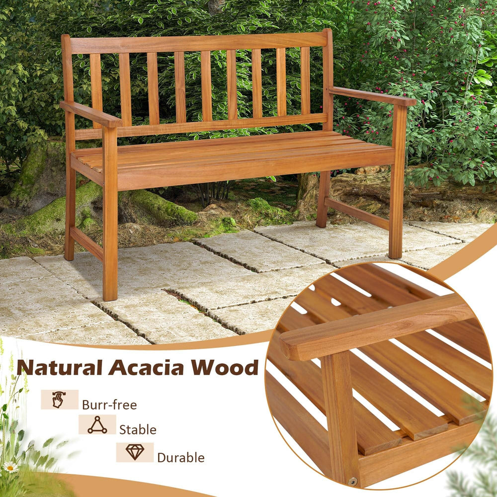 2-Person Slatted Bench Patio Acacia Wood Loveseat Lbs Outdoor Natural - Diamond Home USA