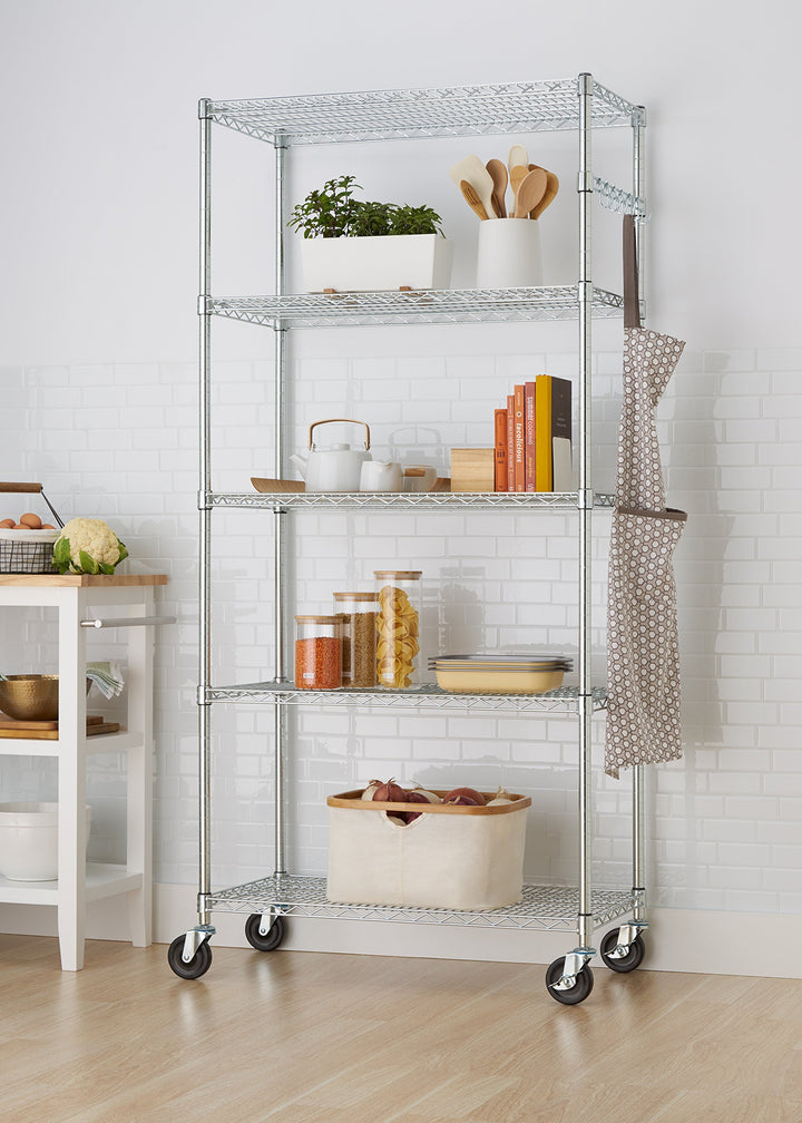 TRINITY Ecoorage Heavy Duty 5-Tier Adjustable Wire Shelving with Wheels and