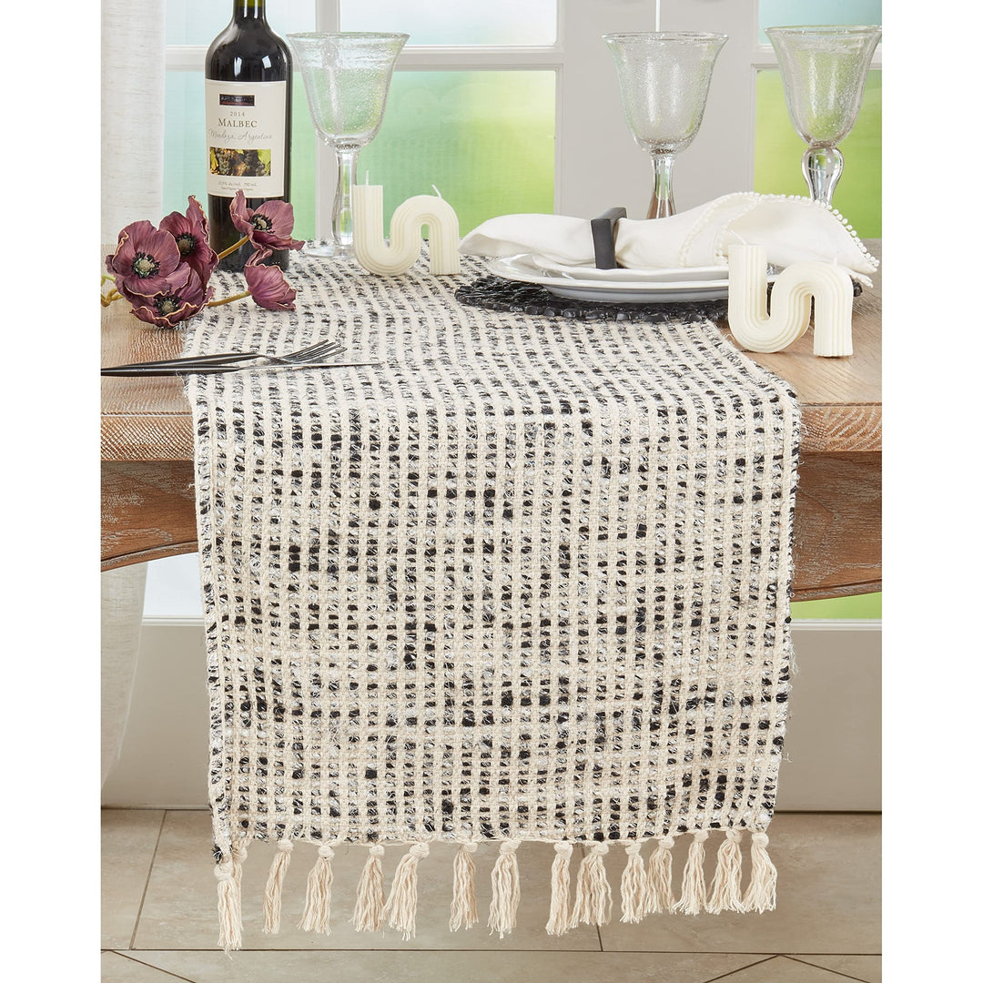 Table Runner with Woven Stripes 16"x72" Grey Cotton Blend