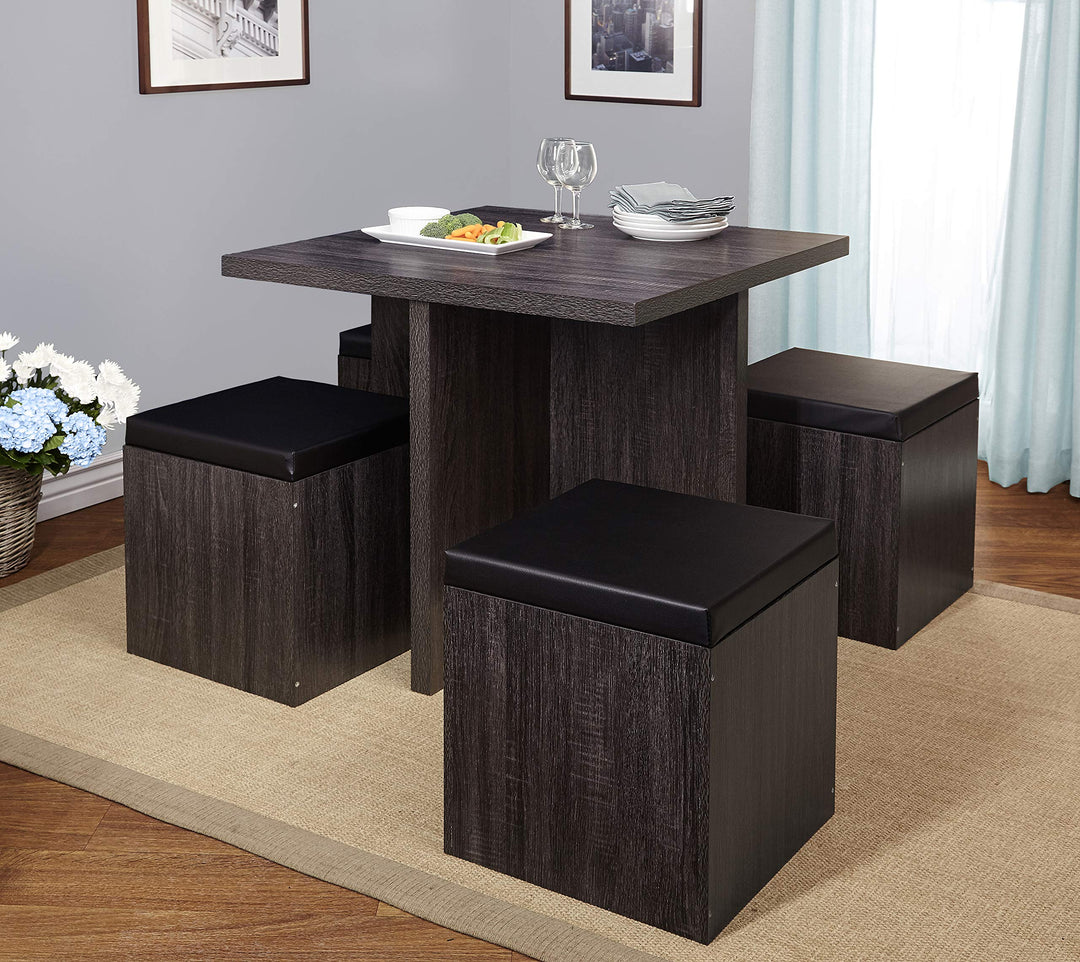 Target Marketing Systems Baxter Modern Dining Room Table and Storage Stool Set 5 Black/Grey