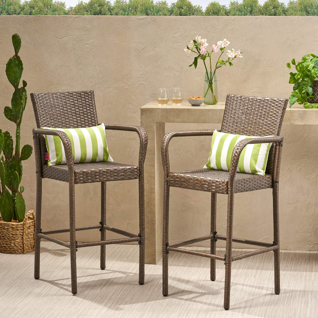 Christopher Knight Home Delfina Outdoor Wicker Barstools 2-Pcs Set Mix