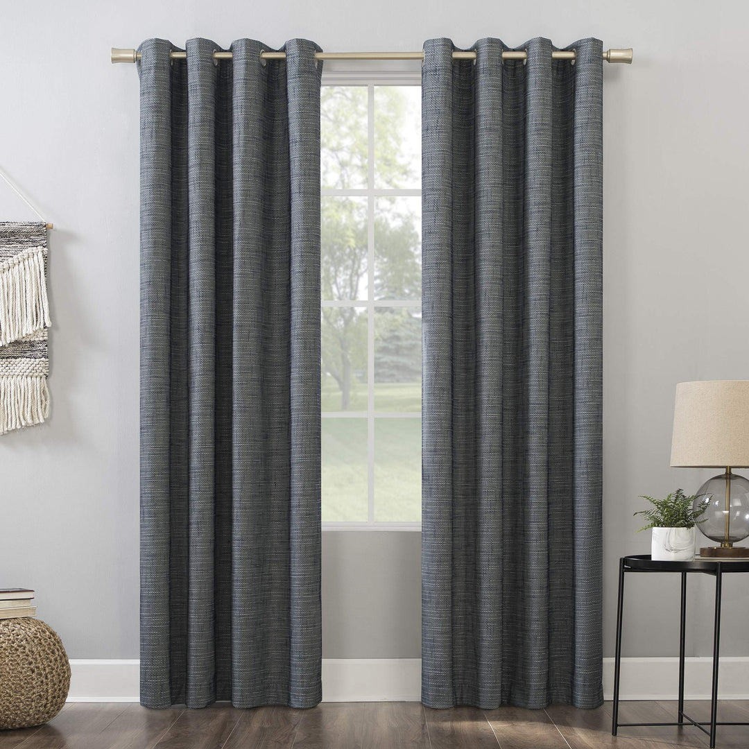 Sun Zero Brooks Burlap Weave Thermal Extreme Total Blackout Grommet Curtain 52 x 84 - Navy/Denim