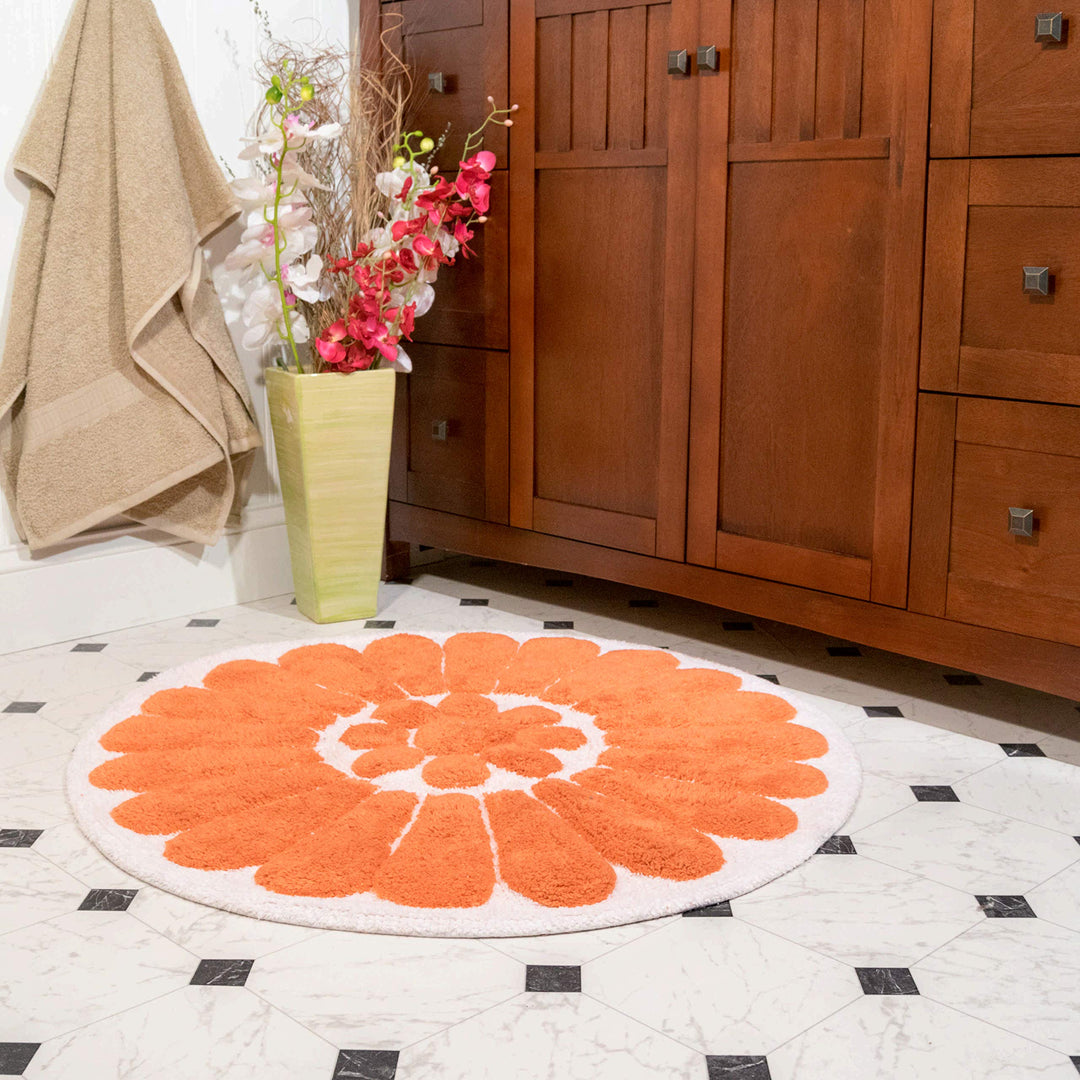 Chesapeake Bursting Flower 2 Pc. White & Coral Round Bath Rug Set 4595 (24" &