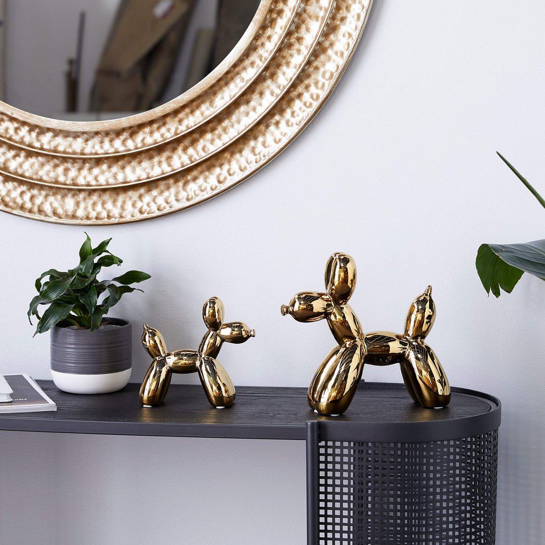 Gold Glossy Finish On Ceramic Balloon Dog Sculptures Set of 2 10 X 4 9