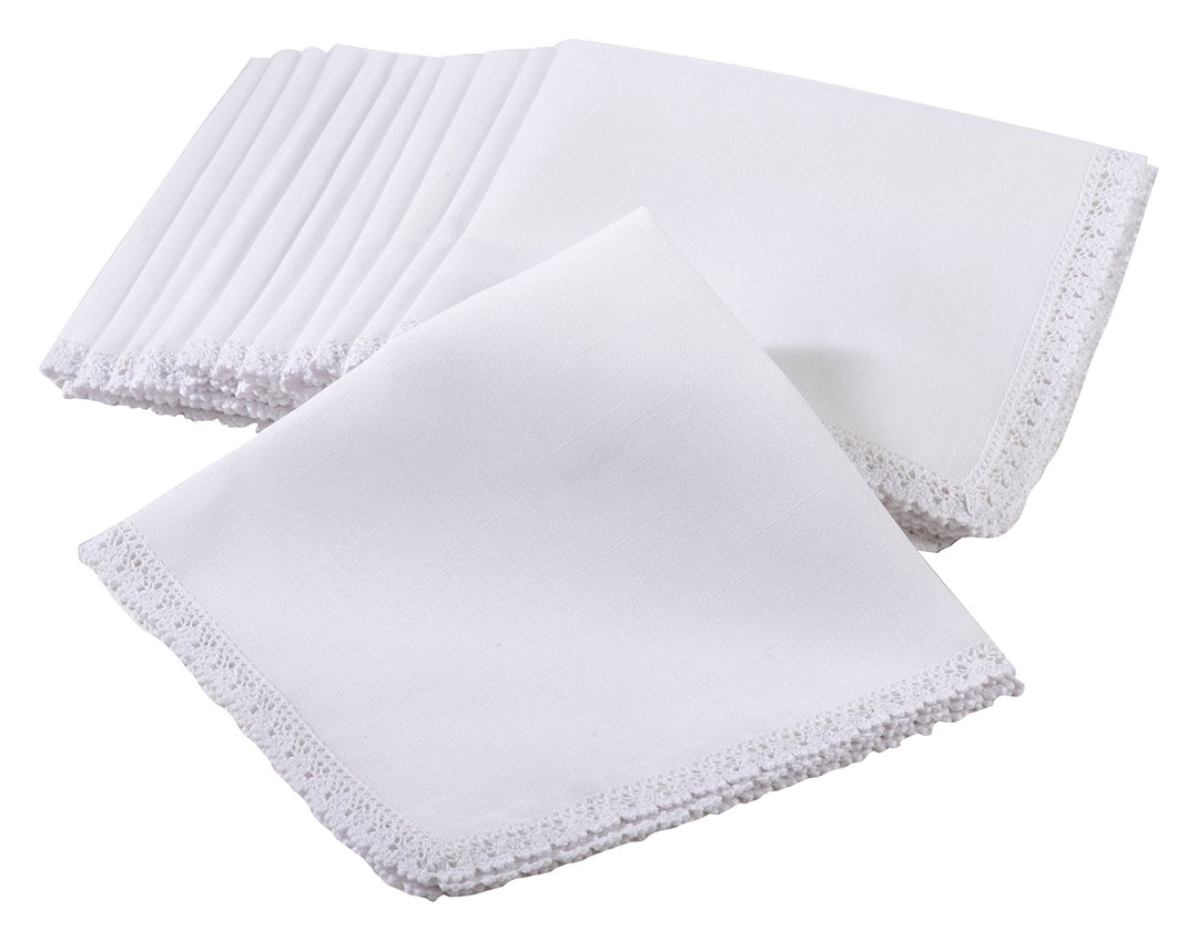 SARO LIFESTYLE 4100.W20S Dinner Napkin with Lace Border White 20" (Set of 12