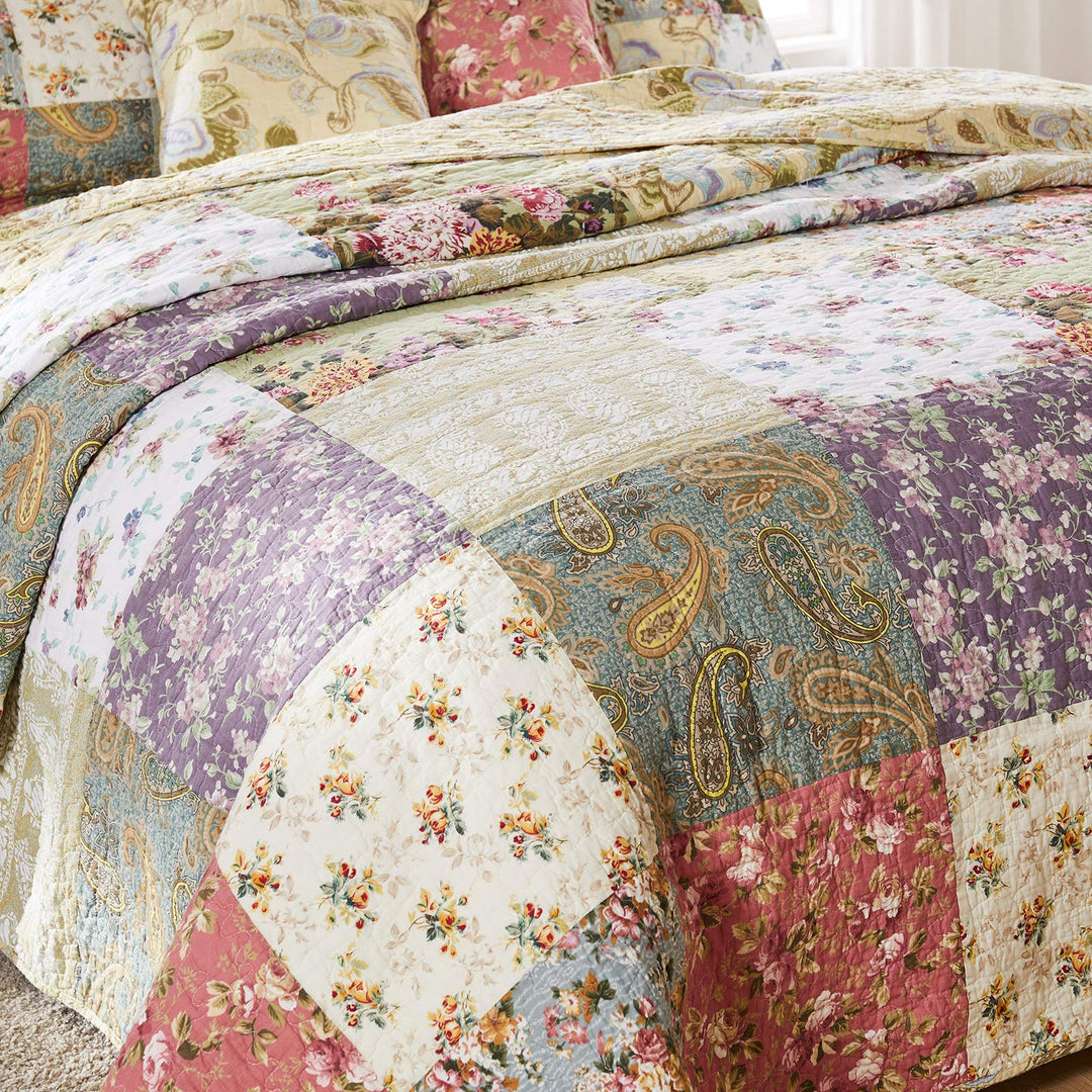 3 Piece Oversized Patchwork Bedspread Set Quilted French