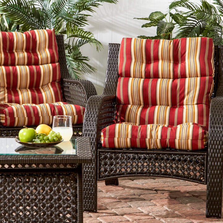 3-Section Outdoor Stripe High Back Chair Cushion (Set of 2) Red Yellow Striped