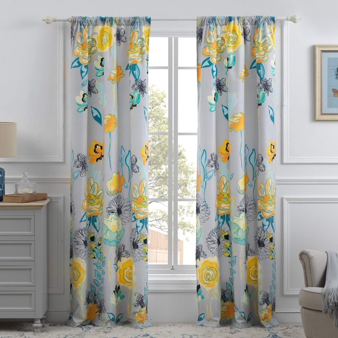 Greenland Home Watercolor Dream Curtains - Drapes - Lined Panel Pair with Grey - 84 Inches