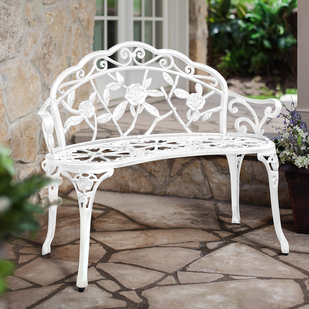 Patio Premier Rose Garden Park Bench White Traditional Aluminum Iron