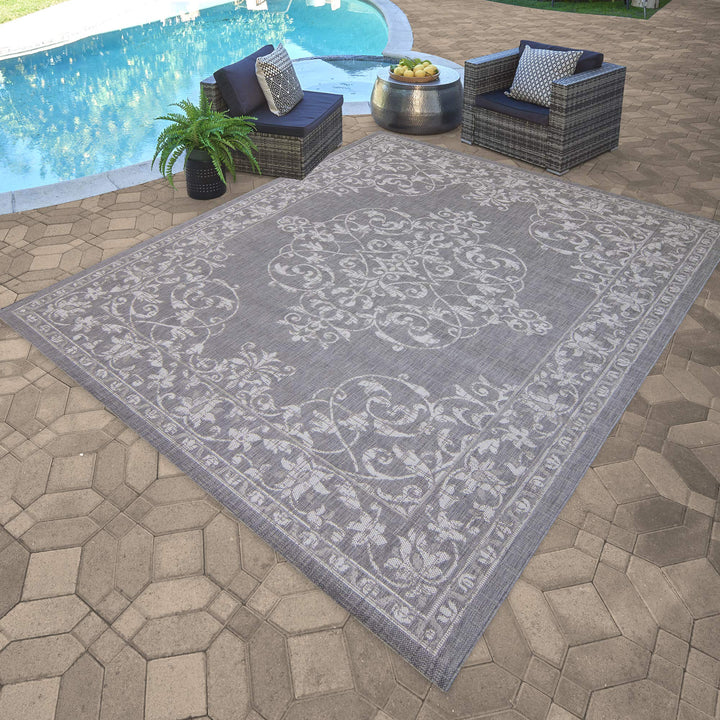 Gertmenian Indoor Outdoor Classic Flatweave Area Rug Stain & UV Resistant Carpet 7'10"x10'