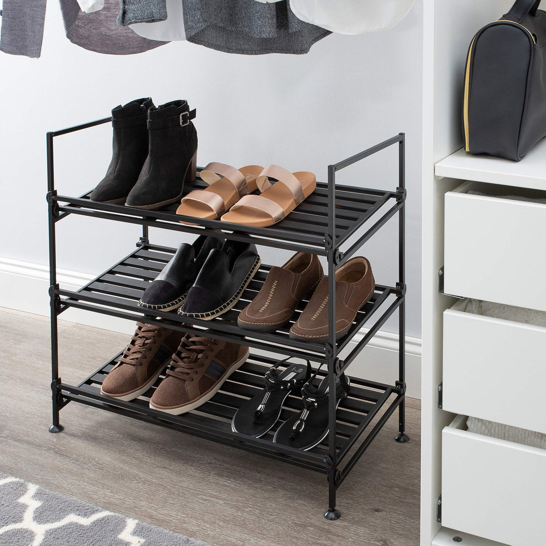 Organize It All 3 Tier Shoe Rack|Dimensions: 12.36" D x 26.26" W x 25.2"