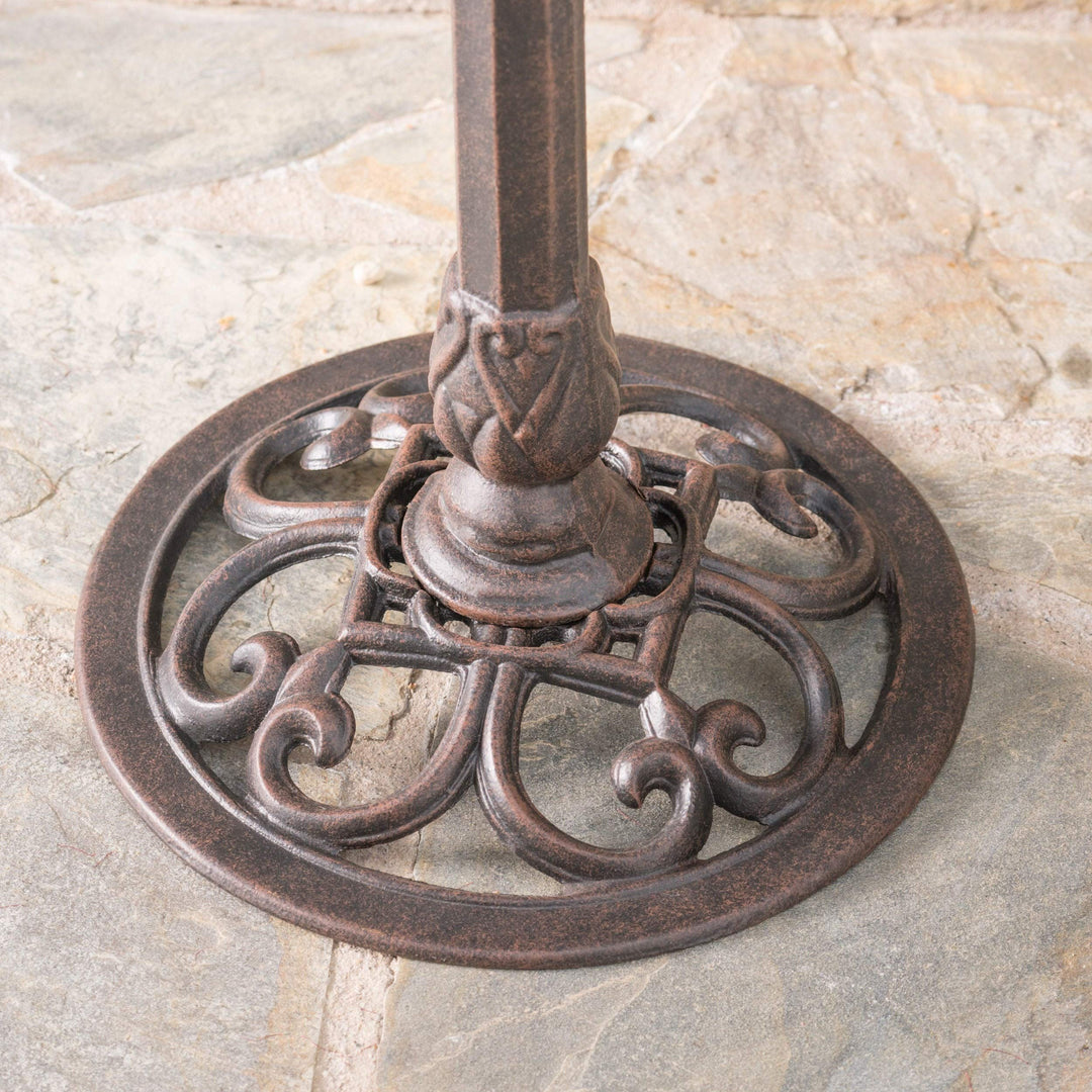 Outdoor Aluminum Bird Bath Brown Pedestal Iron