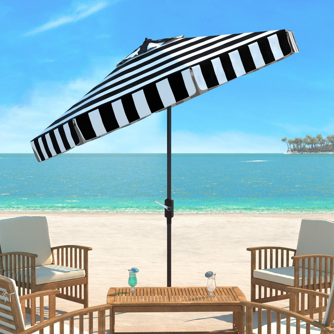 Line 9 Ft. Umbrella Black White Stripe Classic Aluminum Polyester Crank Lift