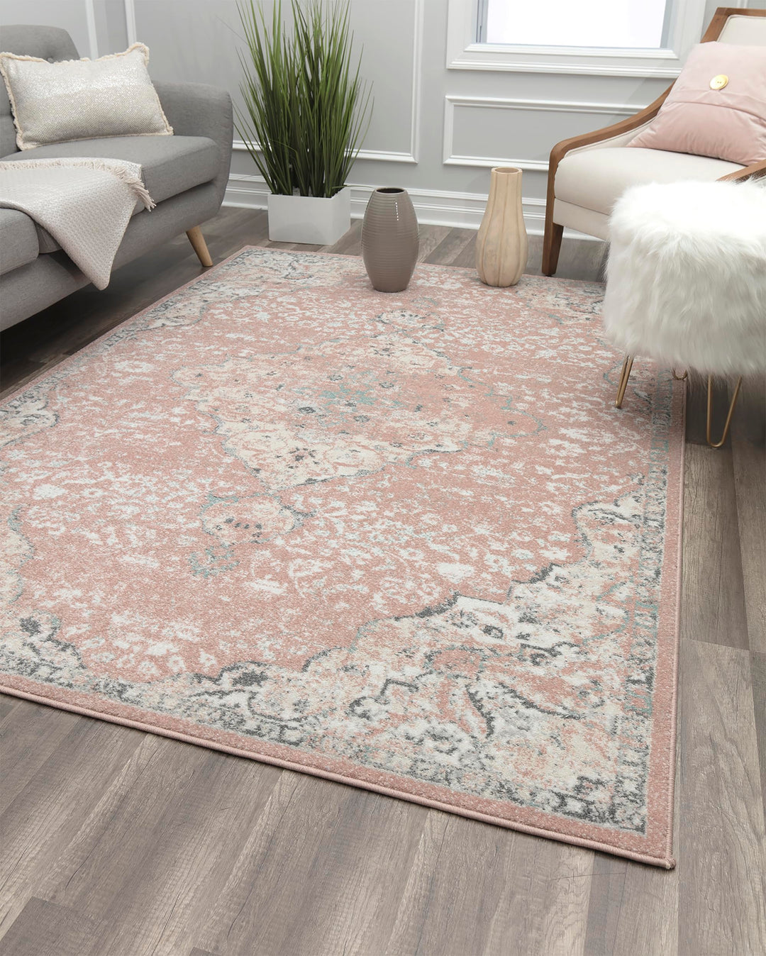 Rugs America Harper HY50B Pink Amaranth Transitional Vintage Non-Shedding Living 8' x 10' - Pink Amaranth