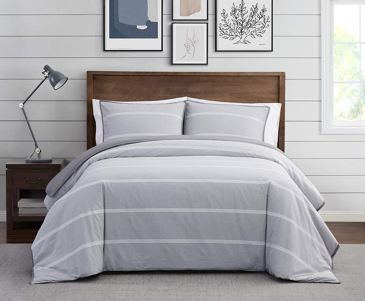 Brooklyn Loom - 3-Piece Full/Queen Duvet Cover and Sham Set - Niari Yarn Dye Grey - Full - Queen