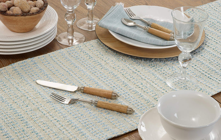 Woven Line Table Runner Aqua