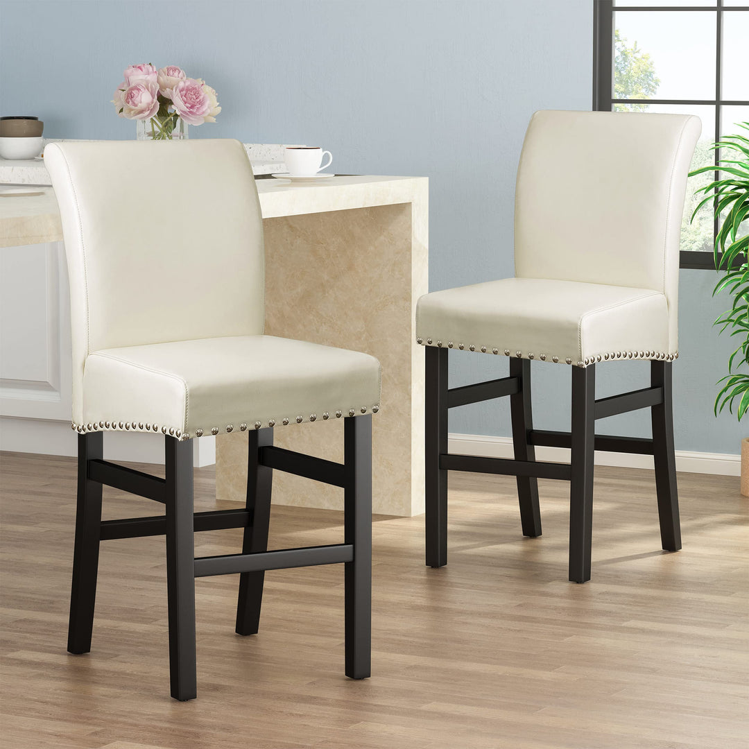 Christopher Knight Home Lisette Leather Counter Stools 2-Pcs Set Ivory