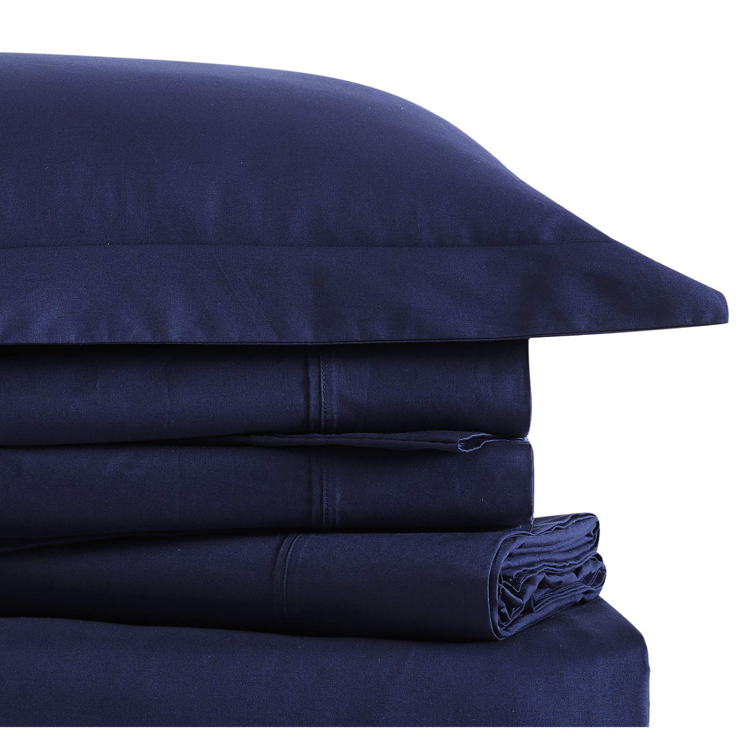 Brooklyn Loom Solid Cotton Percale Sheet Set King Navy