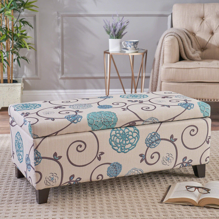 Christopher Knight Home Breanna Fabric Storage Ottoman White And Blue Floral