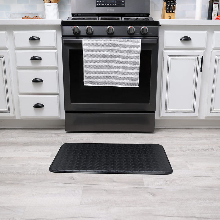 Stephan Roberts Anti-Fatigue Kitchen Faux Leather Non-Skid Cushioned Comfort Mat Black