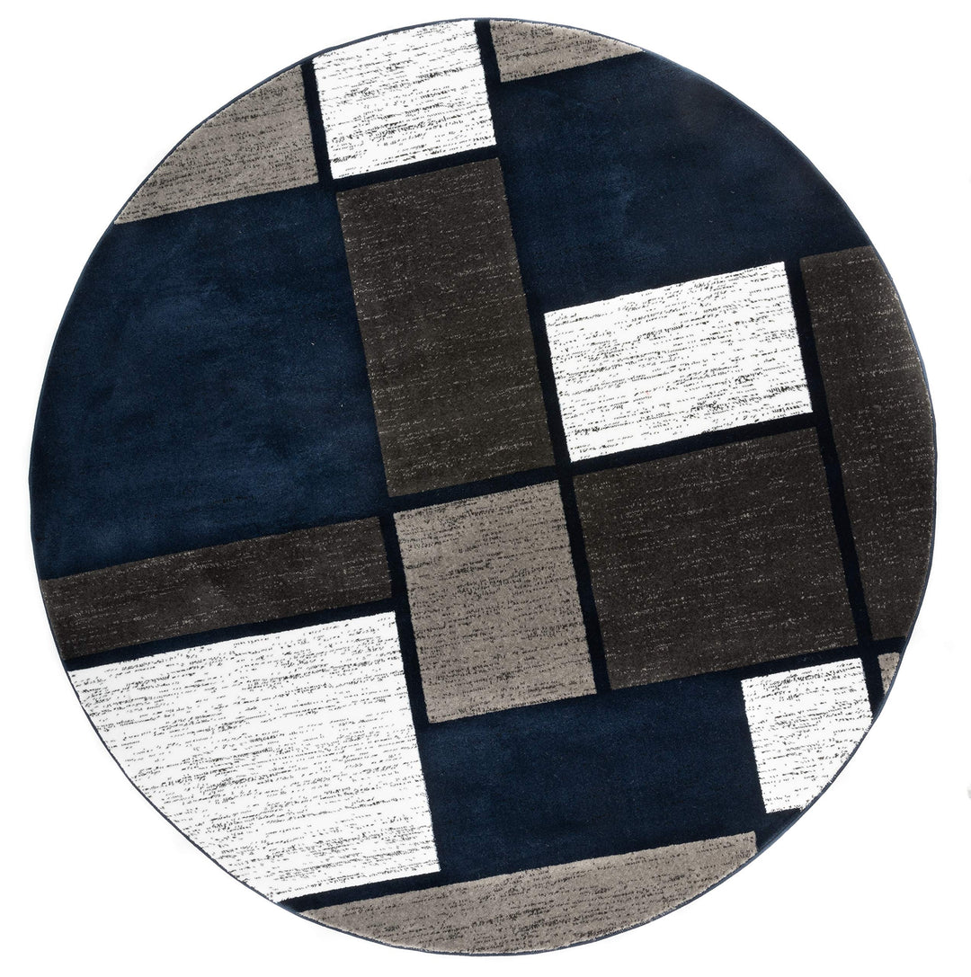 Rugshop Contemporary Modern Boxes Area Rug 6' 6" Navy (6' 6" Diameter) 6'6" Round - Navy