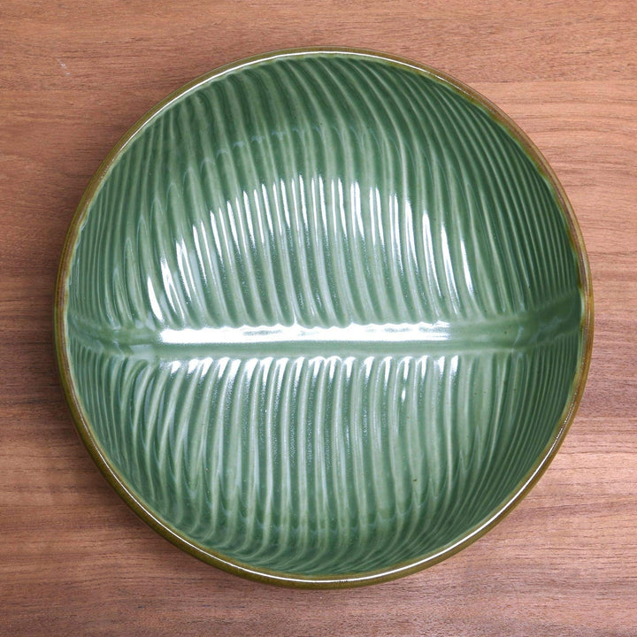 Handmade Banana Vibes Ceramic Serving Bowl (9 Inch) Green 1 Piece