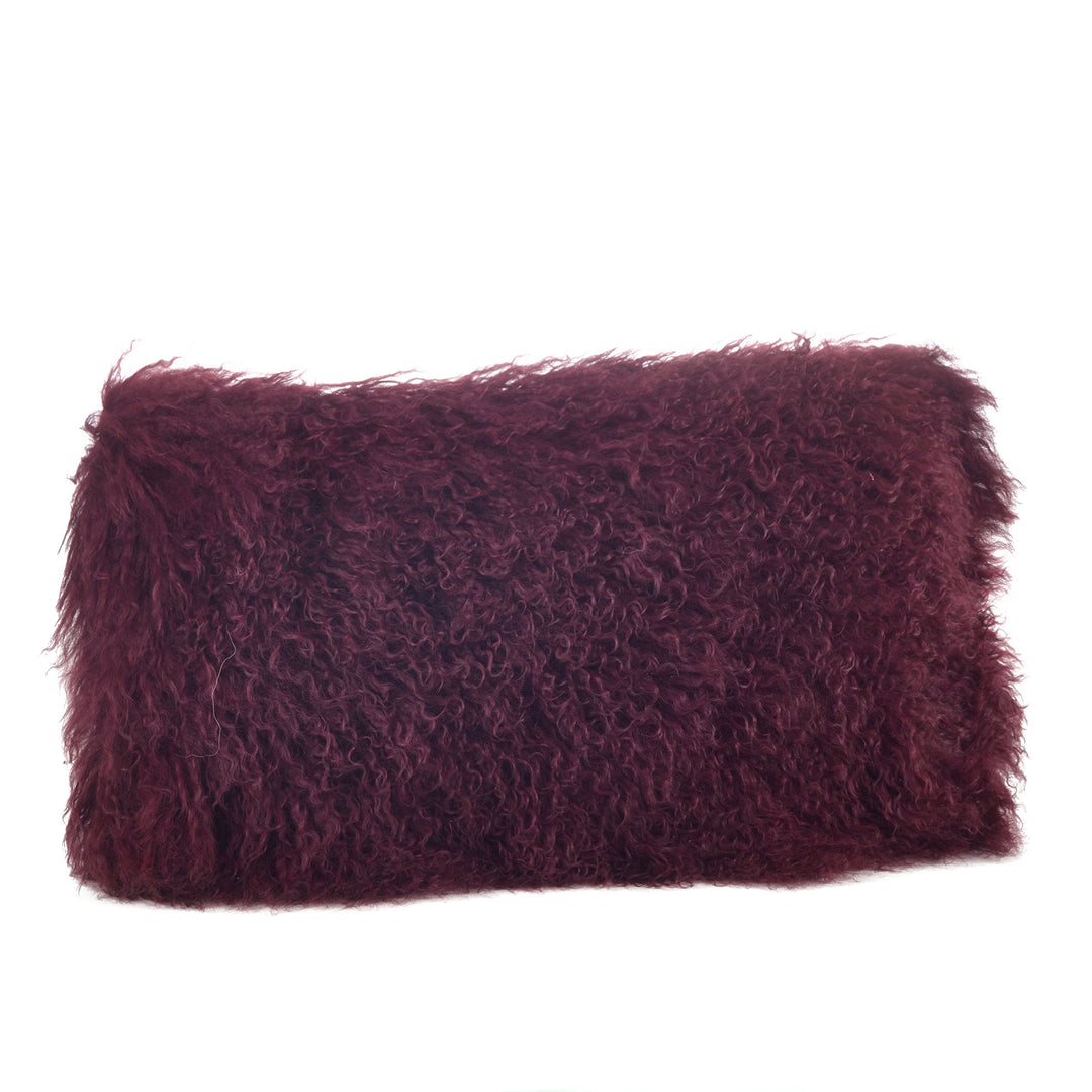 SARO LIFESTYLE 100% Wool Mongolian Lamb Fur Throw Pillow with Poly Filling 12" x Eggplant - 12"x20"