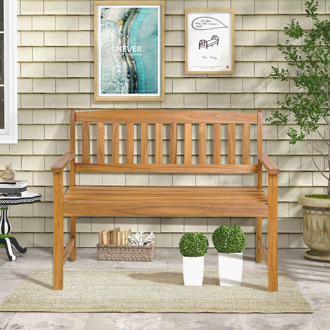 Patio Acacia Wood Bench 2-Person Slatted Seat Backrest Lbs Natural