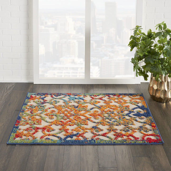 Nourison Aloha Transitional Scroll Indoor/Outdoor Damask Rug