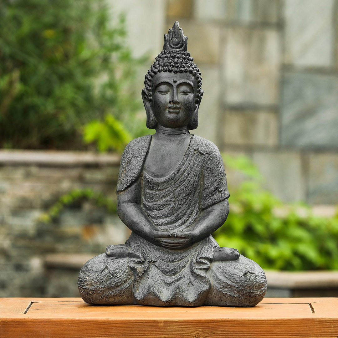 Gray Mgo 21.7in. H Meditating Buddha Garden Statue Grey Oriental Magnesium Oxide