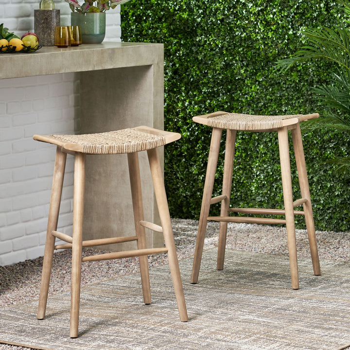 Outdoor 30" Barstools Brown Transitional Wicker Wood