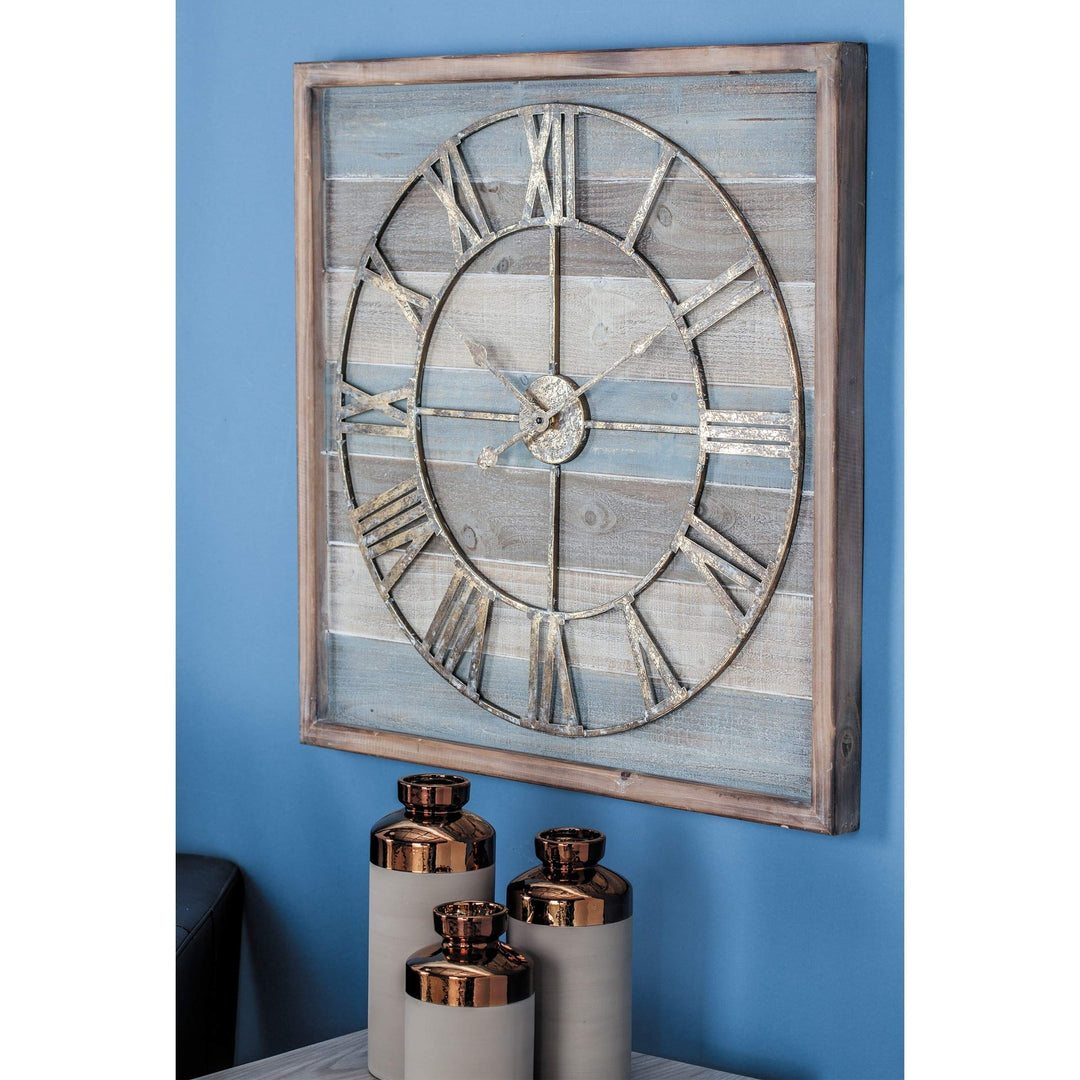 Jartop Wood Metal 30-inch X Wall Clock Brown Farmhouse Square Finish Roman