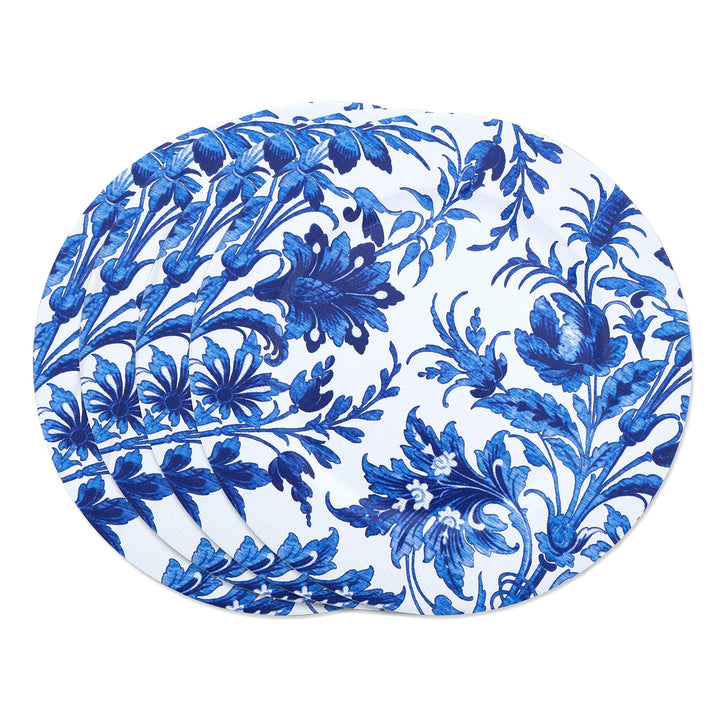 French Style Floral rint Decorative Charger late - Set Of 4 Blue Traditional