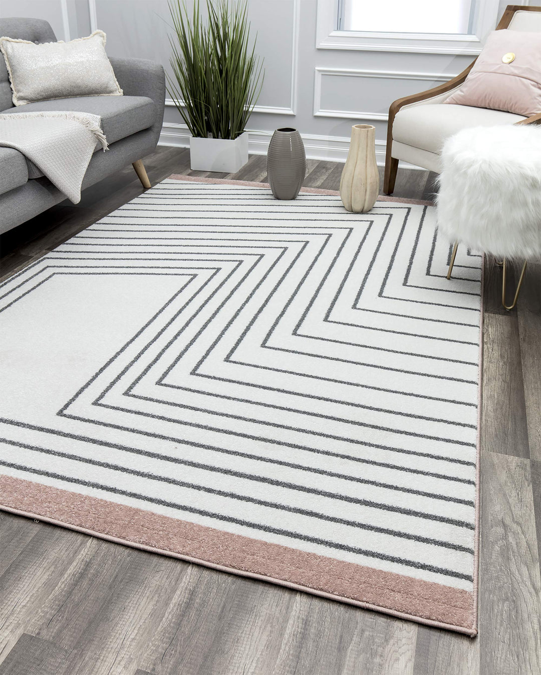 Rugs America Lines Contemporary Geometric Rug Howlite MN30A 8'0"X10'0" Area Rug 8' x 10'