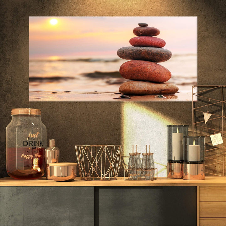 20 X 12 Colorful Zen Cairn Stone Canvas Art Spiritual Yoga Chakra Themed Wall - Diamond Home USA